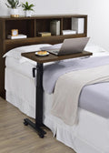 Coaster 315886 3 pc Westpark dark pine finish wood adjustable height slide under over bed C tray table with casters