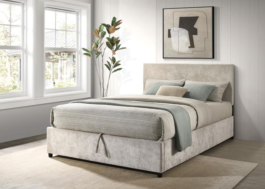 Reeves Beige Upholstered Queen Lift-Up Storage Bed – 315918BGEQ