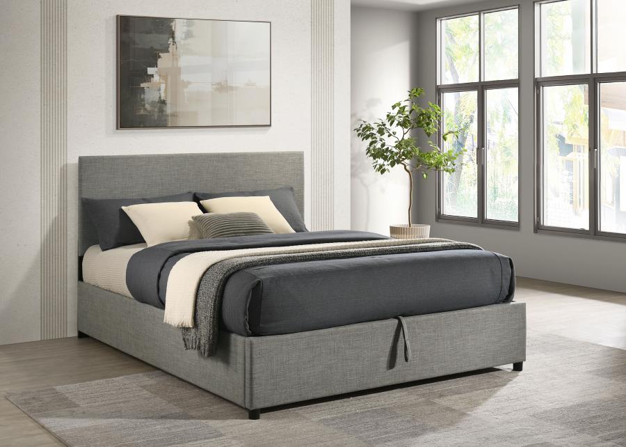 Reeves Grey Upholstered Queen Lift-Up Storage Bed – 315918GRYQ