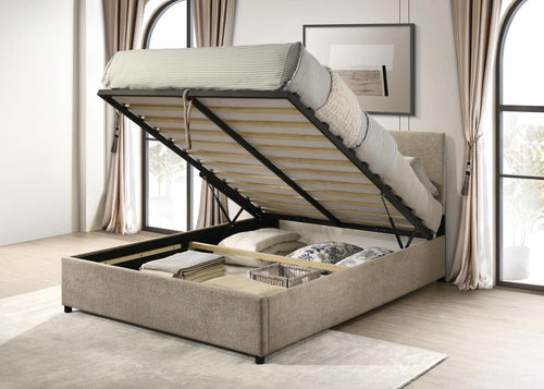 Reeves Tan Upholstered Queen Lift-Up Storage Bed – 315918TANQ