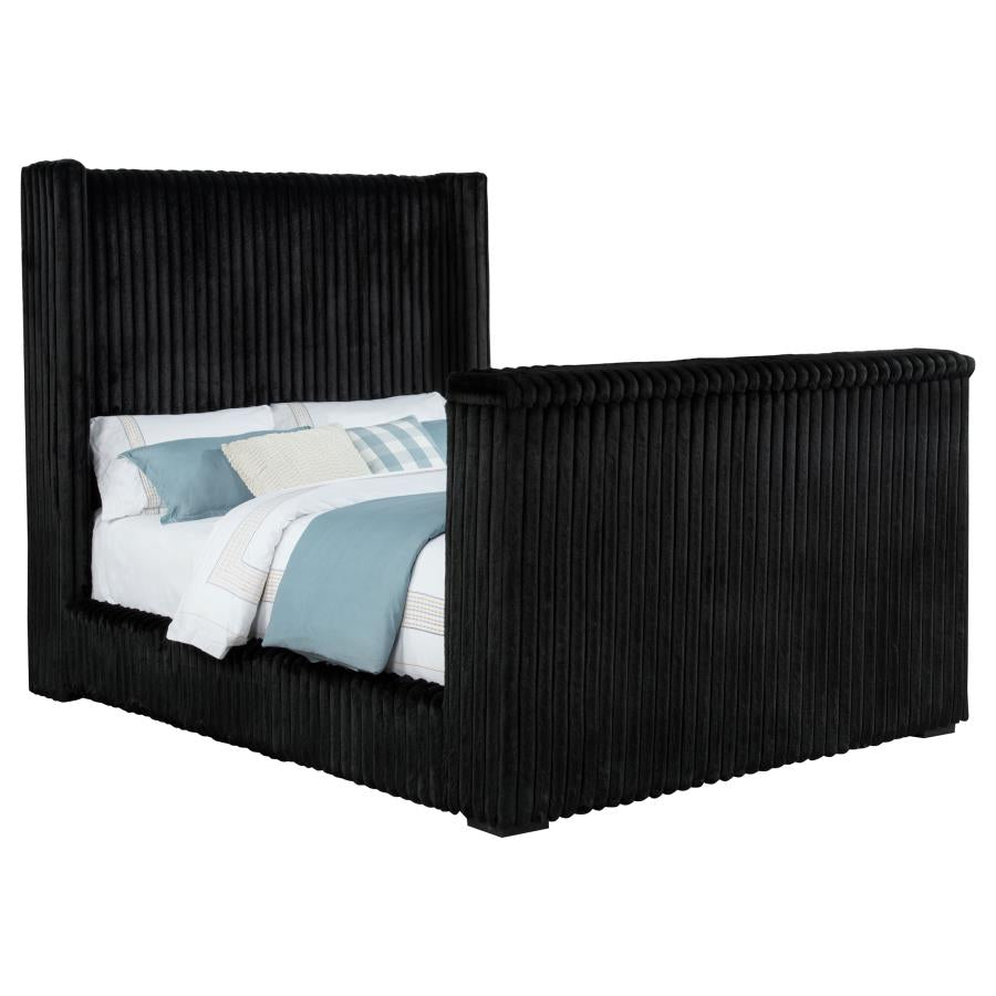Coaster 315945Q Centergrove black wide corduroy upholstered TV lift footboard queen bed
