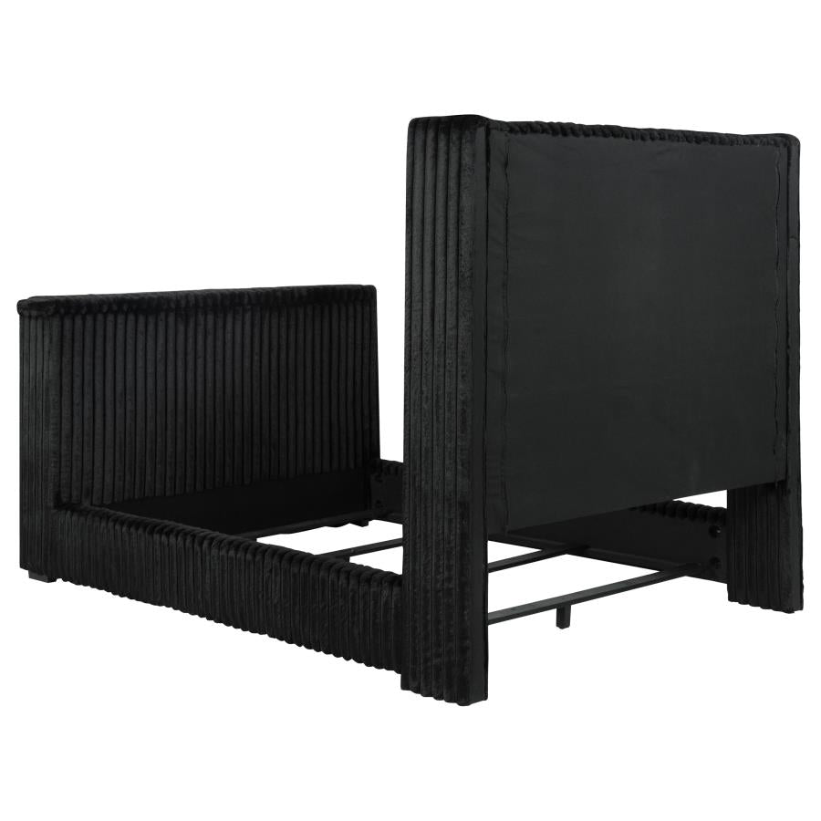 Coaster 315945Q Centergrove black wide corduroy upholstered TV lift footboard queen bed