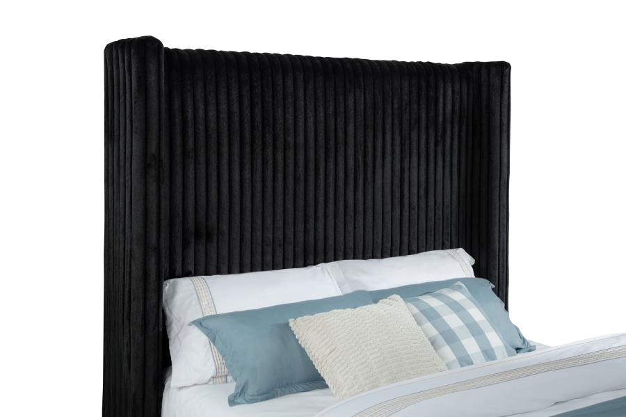 Coaster 315945Q Centergrove black wide corduroy upholstered TV lift footboard queen bed