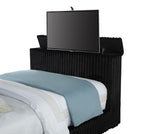 Coaster 315945Q Centergrove black wide corduroy upholstered TV lift footboard queen bed