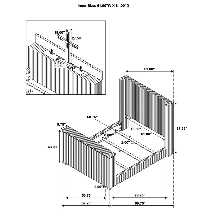 Coaster 315945Q Centergrove black wide corduroy upholstered TV lift footboard queen bed