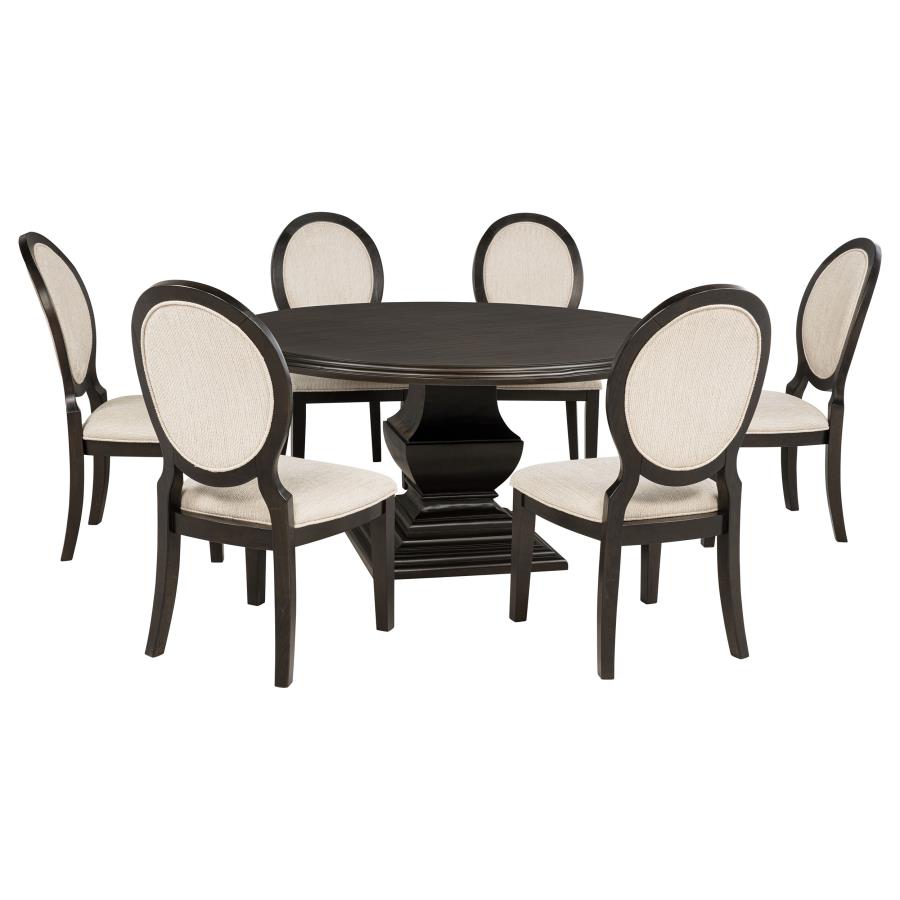 Coaster 109230-S7 7 pc Twyla dark cocoa finish wood 60" round dining table set rounded edge
