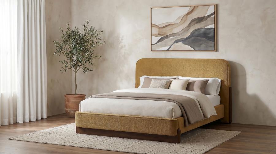Baldacci Curry Fabric Queen Platform Bed with Rounded Headboard – 315954Q