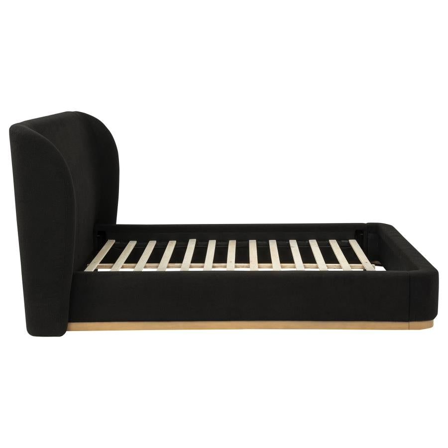 Blaire Black Fabric Wingback Queen Platform Bed with Light Ash Base – 315967BLKQ