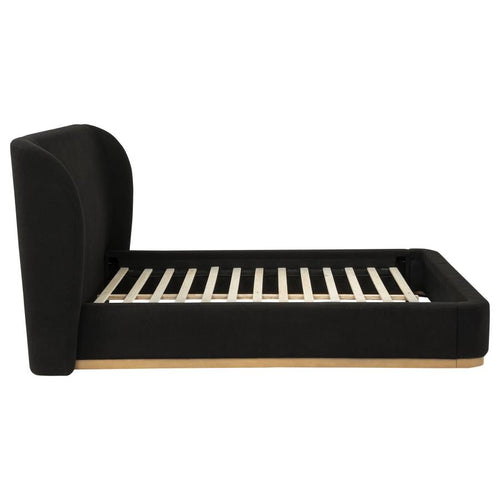 Blaire Black Fabric Wingback Queen Platform Bed with Light Ash Base – 315967BLKQ
