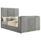 Coaster 315994Q Tara grey velvet upholstered diamond pattern TV lift footboard queen bed