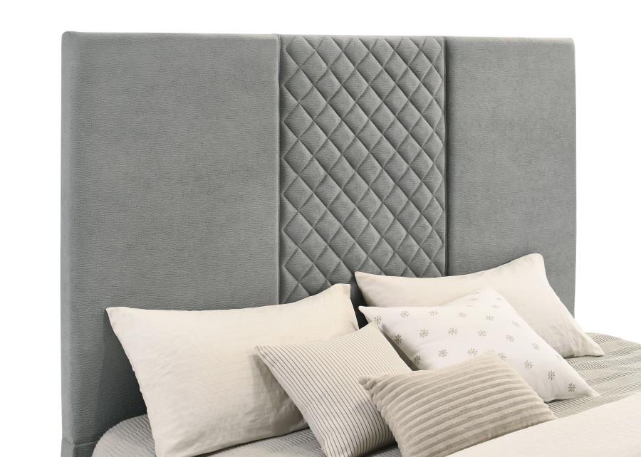 Coaster 315994Q Tara grey velvet upholstered diamond pattern TV lift footboard queen bed
