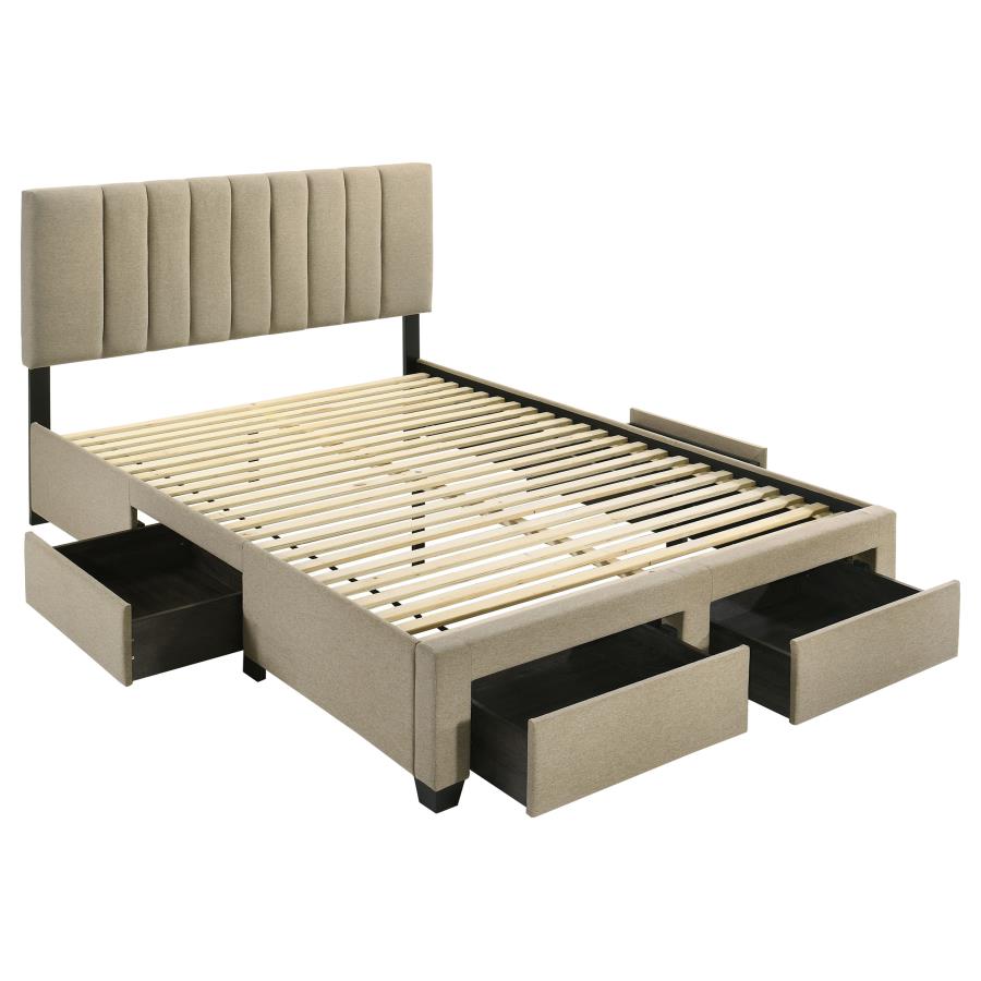 Coaster 316010Q Wheatland light brown finish fabric queen bed frame with storage drawers
