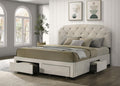 Coaster 316011Q Marianna cream finish fabric tufted headboard queen bed frame with storage drawers
