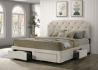 Coaster 316011Q Marianna cream finish fabric tufted headboard queen bed frame with storage drawers