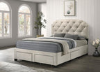 Coaster 316011Q Marianna cream finish fabric tufted headboard queen bed frame with storage drawers