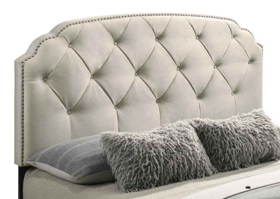 Coaster 316011Q Marianna cream finish fabric tufted headboard queen bed frame with storage drawers