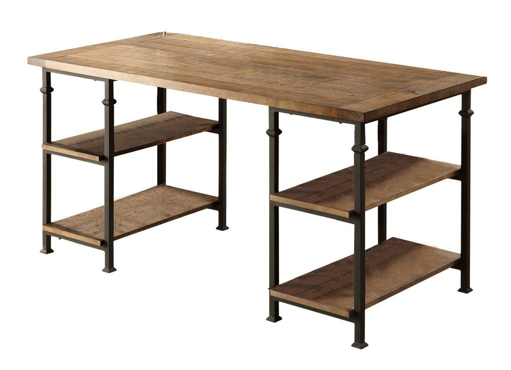 Homelegance 3228-15 Factory rustic poplar finish wood and rustic black metal frame office writing desk with shelves