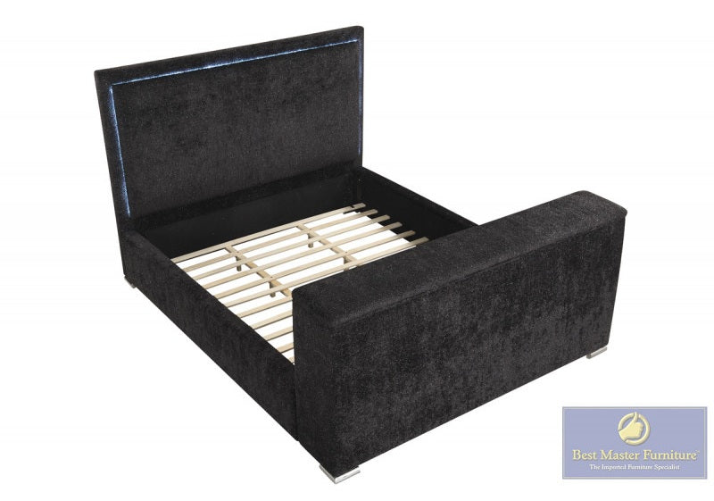 Best Master Lumora Black Tufted Fabric Queen Bed with TV Lift, Fireplace & LED Headboard – YY141