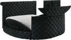 Crown Mark 5212BK Voltare black velvet fabric tufted round queen storage bed with TV lift and built in LED Fireplace