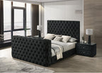Crown Mark 5213BK josephine black velvet fabric tufted queen bed with TV lift footboard