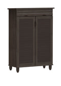 Asia Direct  3341-ESP Baxton studio adalwin Espresso finish wood louvered design front panels with turned legs tall shoe cabinet