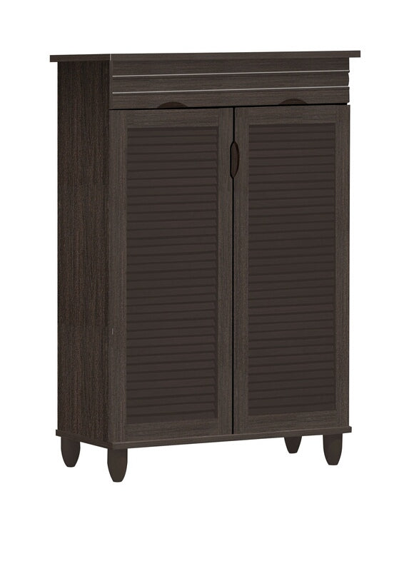 Asia Direct  3341-ESP Baxton studio adalwin Espresso finish wood louvered design front panels with turned legs tall shoe cabinet