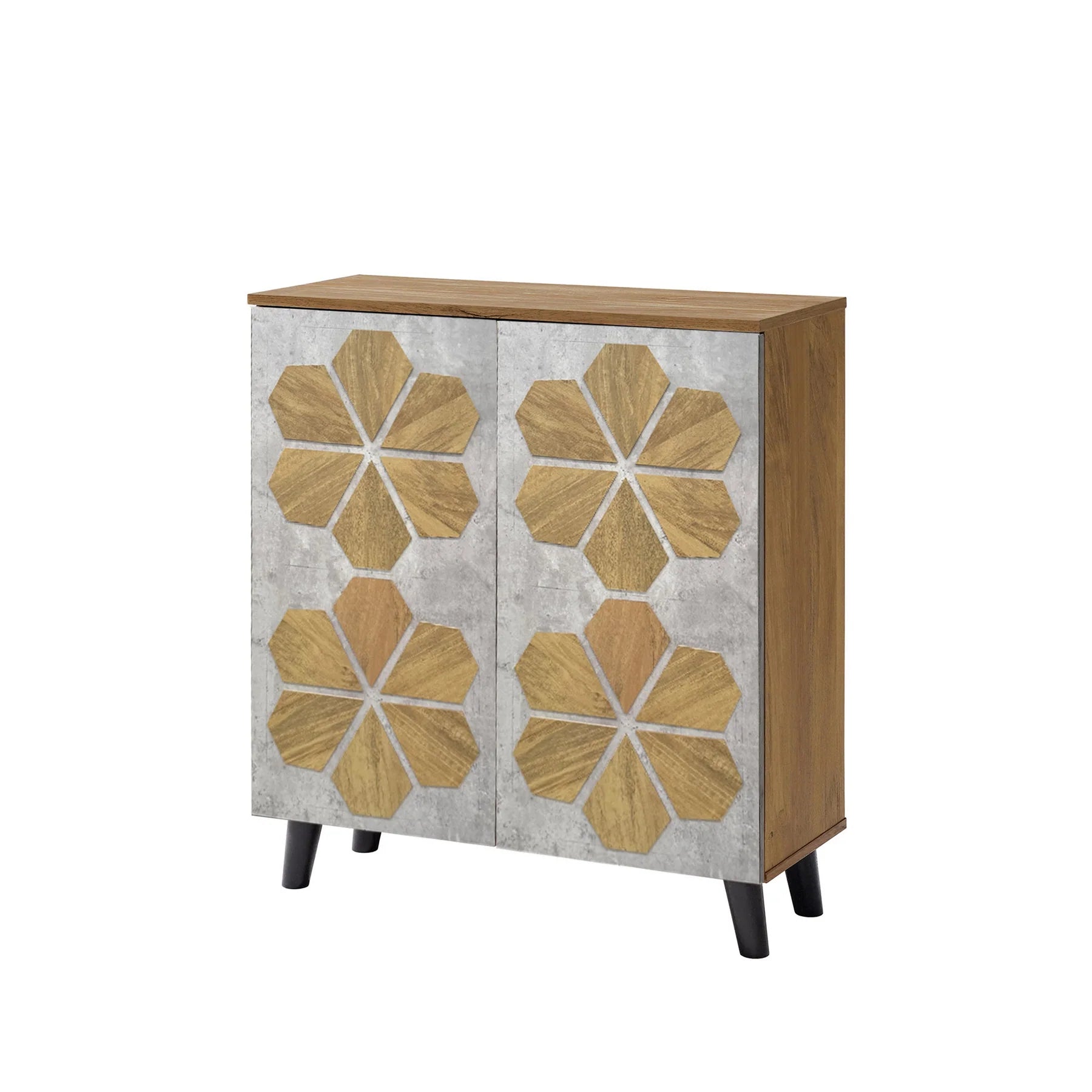 Asia Direct  3362 Floral oak finish wood 2 cabinet drawers shoe cabinet