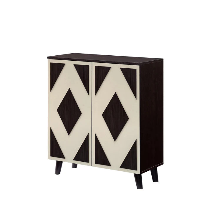 Asia Direct  3363 Geometric diamond pattern espresso finish wood 2 cabinet drawers shoe cabinet