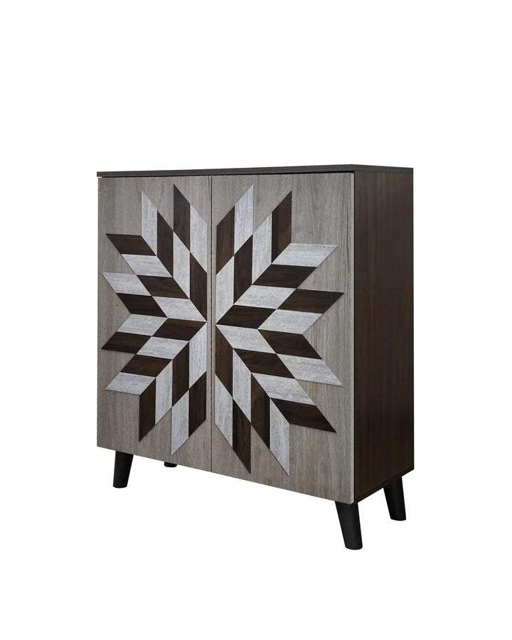 Asia Direct  3364 Geometric pattern walnut finish wood 2 cabinet drawers shoe cabinet
