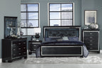 Homelegance 1916BK-4PC 4 pc allura black embossed alligator finish wood bedroom set with led trim