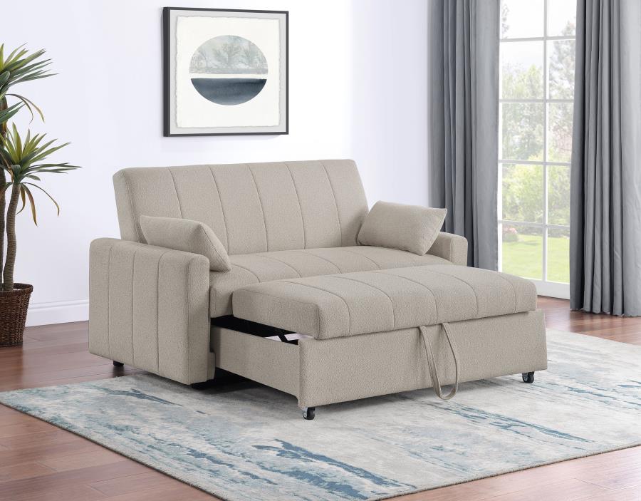 Coaster Portland Latte Boucle Fabric Fold Down Pop Up Sleeper Sofa Bed – 350142