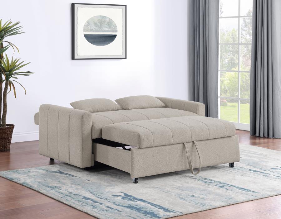 Coaster Portland Latte Boucle Fabric Fold Down Pop Up Sleeper Sofa Bed – 350142