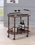 Coaster Charlton Home Reding Cherry Finish Wood Tea & Bar Serving Trolley Cart Brass Accents Bottle Holder – 3512