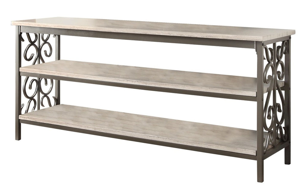 Homelegance 35800-62-3PC 3 pc Fairhope black metal frame faux marble shelves tv entertainment center 62" tv stand with side piers