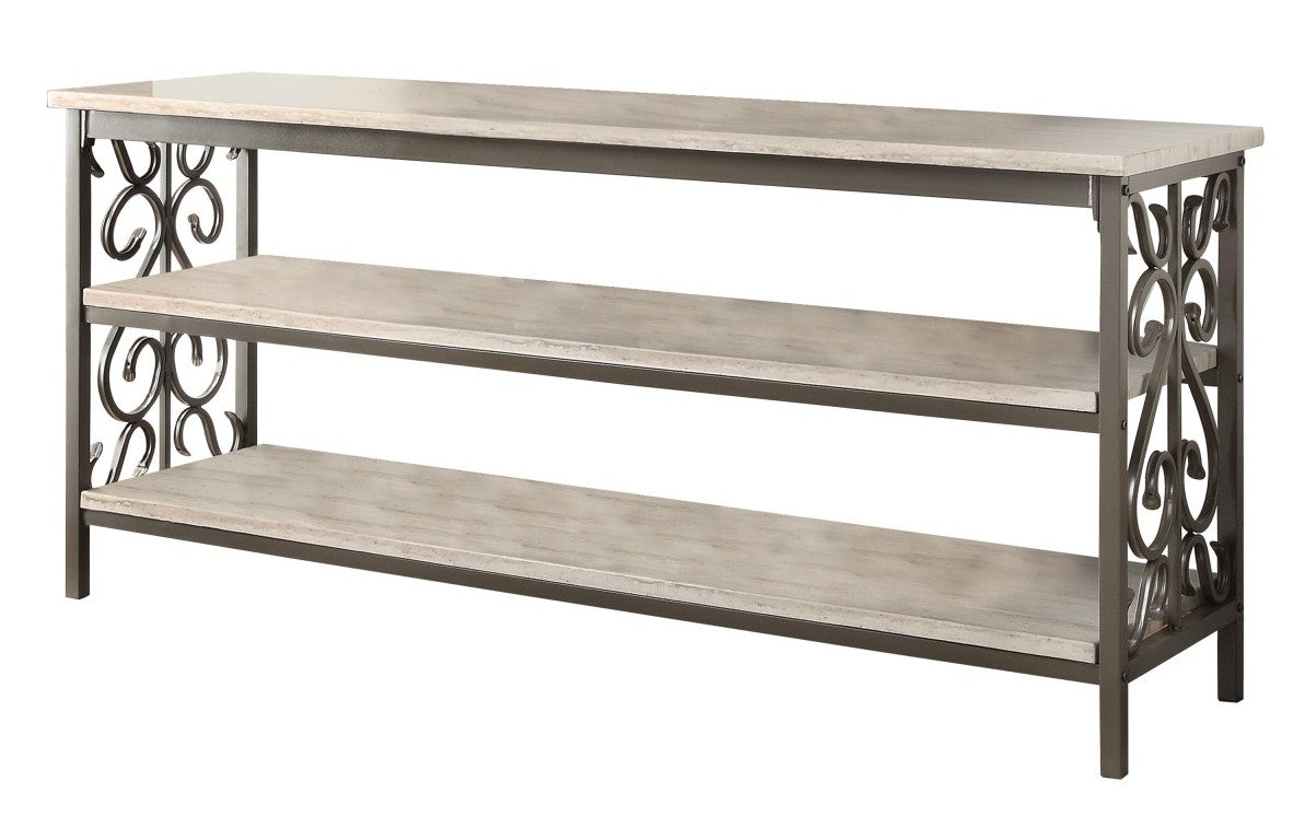 Homelegance 35800-62-3PC 3 pc Fairhope black metal frame faux marble shelves tv entertainment center 62" tv stand with side piers