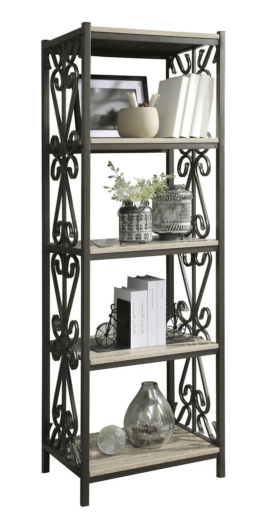 Homelegance 35800-62-3PC 3 pc Fairhope black metal frame faux marble shelves tv entertainment center 62" tv stand with side piers