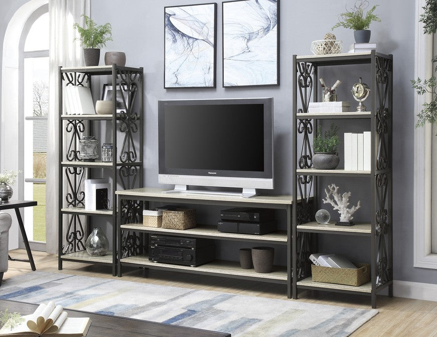 Homelegance 35800-62-3PC 3 pc Fairhope black metal frame faux marble shelves tv entertainment center 62" tv stand with side piers