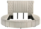 Coaster 360111Q Sonya ivory boucle fabric tufted headboard round storage queen bed set with USB ports