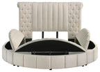 Coaster 360111Q Sonya ivory boucle fabric tufted headboard round storage queen bed set with USB ports