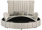 Coaster 360111Q Sonya ivory boucle fabric tufted headboard round storage queen bed set with USB ports