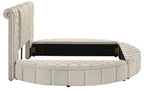 Coaster 360111Q Sonya ivory boucle fabric tufted headboard round storage queen bed set with USB ports