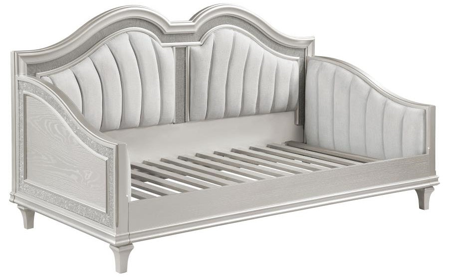Coaster 360121 Evangeline silver oak finish wood ivory fabric tufted daybed faux diamond accents