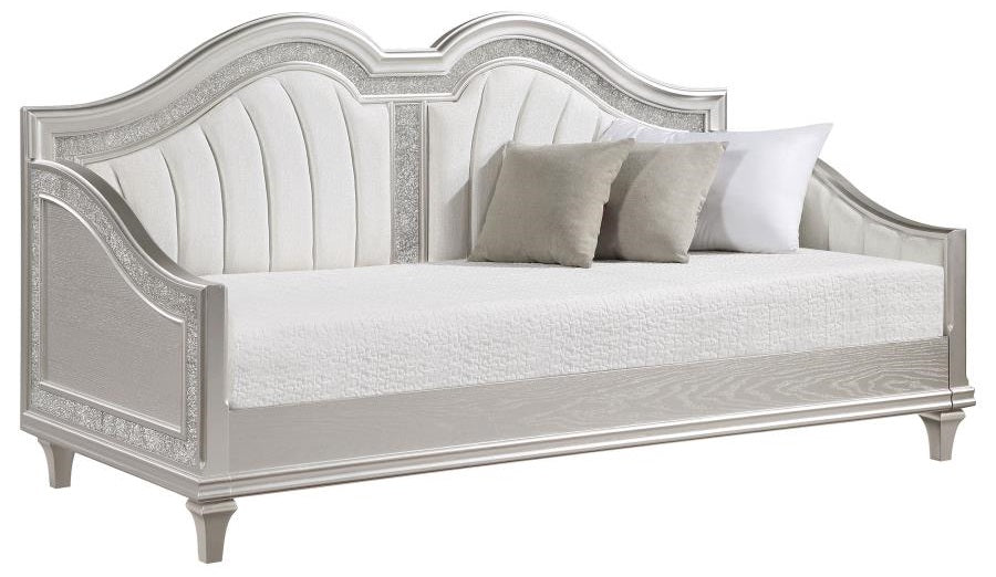Coaster 360121 Evangeline silver oak finish wood ivory fabric tufted daybed faux diamond accents