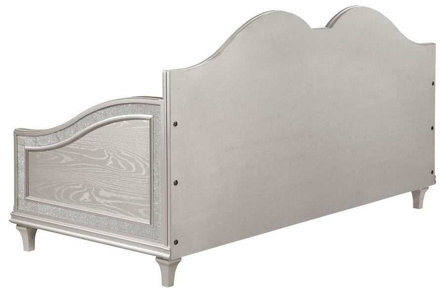 Coaster 360121 Evangeline silver oak finish wood ivory fabric tufted daybed faux diamond accents