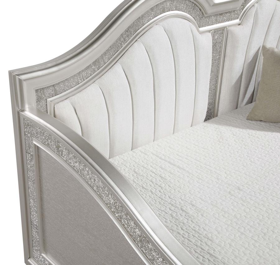 Coaster 360121 Evangeline silver oak finish wood ivory fabric tufted daybed faux diamond accents