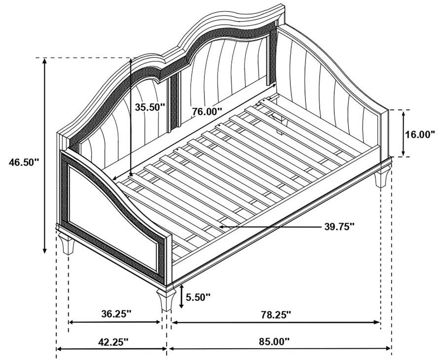 Coaster 360121 Evangeline silver oak finish wood ivory fabric tufted daybed faux diamond accents