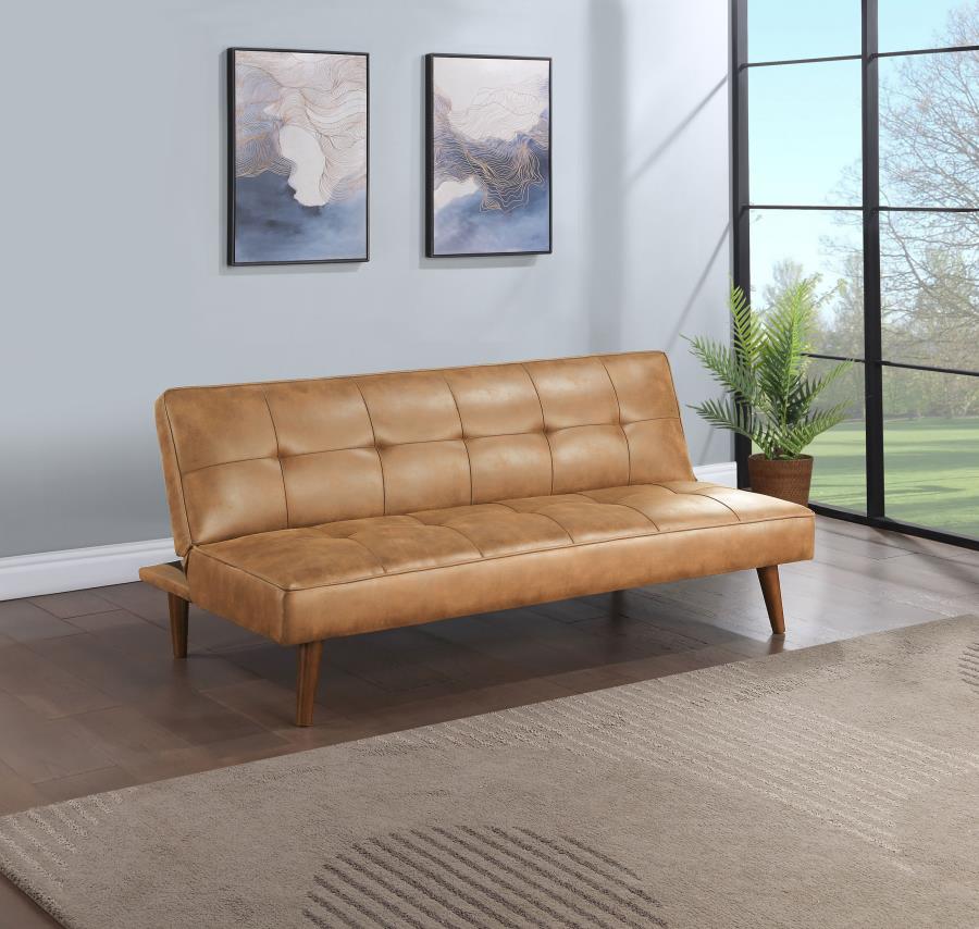 Jenson Saddle Brown Leatherette Convertible Futon Folding Sofa Bed – 360234