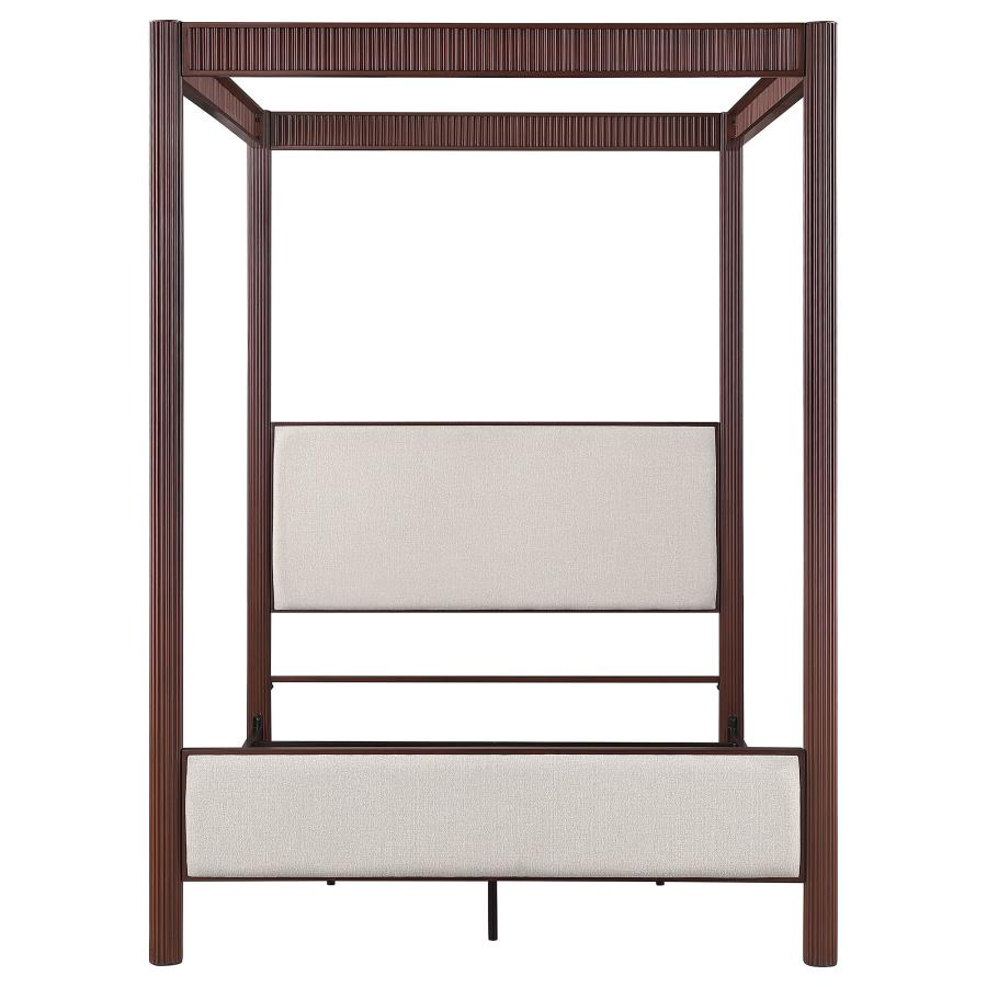 Coaster 360331Q Zimmerlee bronze metal finish canopy frame and beige linen like fabric padded queen canopy bed
