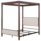 Coaster 360331Q Zimmerlee bronze metal finish canopy frame and beige linen like fabric padded queen canopy bed