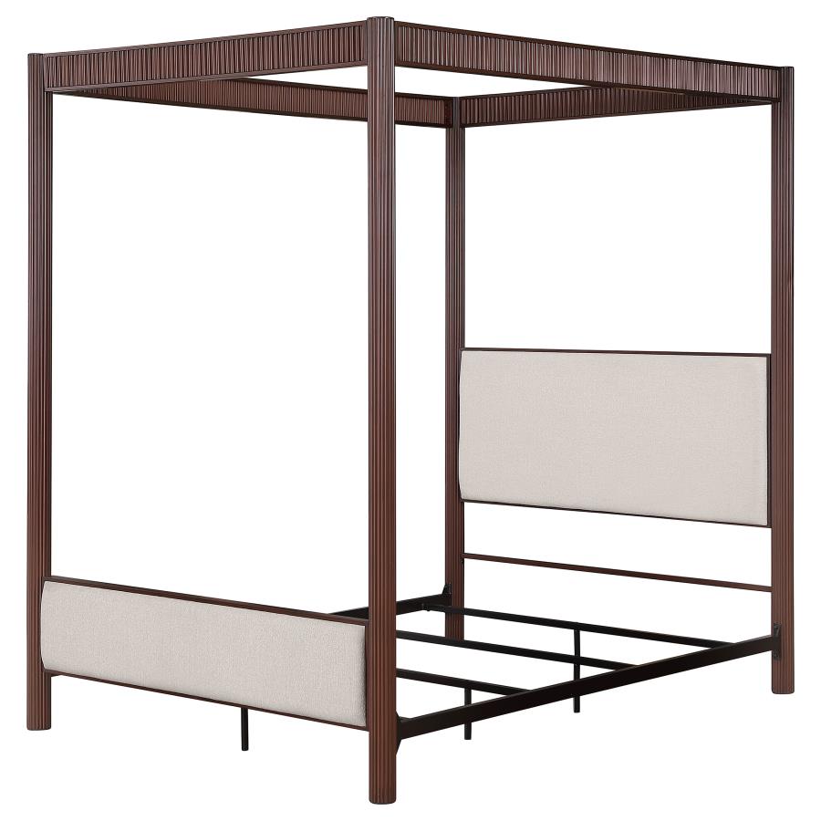 Coaster 360331Q Zimmerlee bronze metal finish canopy frame and beige linen like fabric padded queen canopy bed